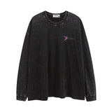 Men Long Sleeve Shirt Hip Hop Retro Printed Washed Distressed Long Sleeve T-shirt for Men and Women Autumn