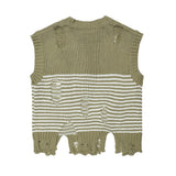 Women Vest Ripped Striped Knitted Vest for Girls Short Summer Sleeveless