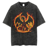 Summer Anime Pokemon Men Washed Streetwear Oversize
