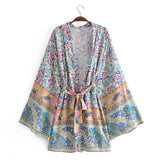 Women T-Shirt Spring Printed Cardigan Long Sleeve Belt Top