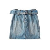 Women Skirt Short Belt Denim Skirt