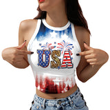 National Flag Day T Shirts Summer Women's Clothing Independence Day Print Sleeveless Short