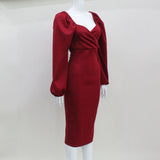 Women Desses Dress Puff Sleeve Slim-Fit Hip Skirt