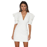 Women Desses French Retro White Deep V Dress