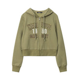 Women Hoodie Letter Hooded Cardigan Sweater Women's Autumn Casual Short