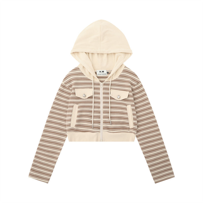 Women Hoodie Short Hoodie Knitted Women's Autumn Zipper Jacket