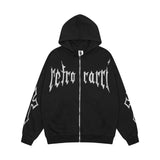 Men Hoodie Rhinestone Letter Hooded Cardigan Sweater
