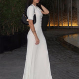 Women Sweater Dress Short Sleeve Lapel Knitted Dress Female Mid-Length Dress