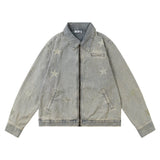Men Denim Jacket Washed Do the Old Cowboy Coat Men's Embroidered Lapel Jacket