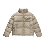 Men Cotton Padded Jacket Men's Cotton Jacket Simple Letters Embroidered Stand Collar