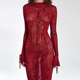 Women's Desses round Neck Printed Fishtail Dress Dress