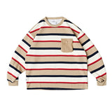 Unisex Hoodie Retro College Style Striped round Neck Loose Men's Sweater