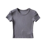 Women T-Shirt round Neck Short Sleeve T-shirt Women's Tight Top
