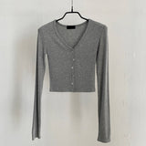 Women Long Sleeve Shirt Short V-neck Cardigan Base Shirt