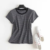 Women T-Shirt Summer Comfortable All-Match Short-Sleeved Striped T-shirt for Students