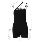 Women Jumpsuit Solid Color Slim Fit Sloping Shoulder Backless Jumpsuit