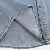 Men Long Sleeved T Shirt Denim Long Sleeve Shirt Men Spring and Autumn Floral Embroidery Washed Faded Baggy Coat
