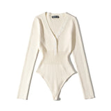 Women T-Shirt Spring V-neck Long-Sleeved Knitted Jumpsuit for Women