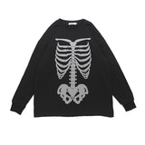 Men Hoodie Dark Style Skeleton Reflective Printed Sweater Men's Loose round Neck Long Sleeve