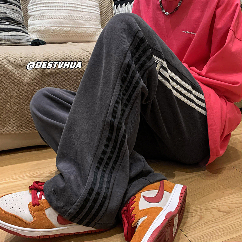 Men Sweatpants Striped Sweatpants Men's Straight Wide-Leg Pants