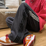Men Sweatpants Striped Sweatpants Men's Straight Wide-Leg Pants