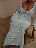 Women Sweater Dress Hollow Sexy Long Skirt Knitted Tight Long Sleeve Autumn and Winter
