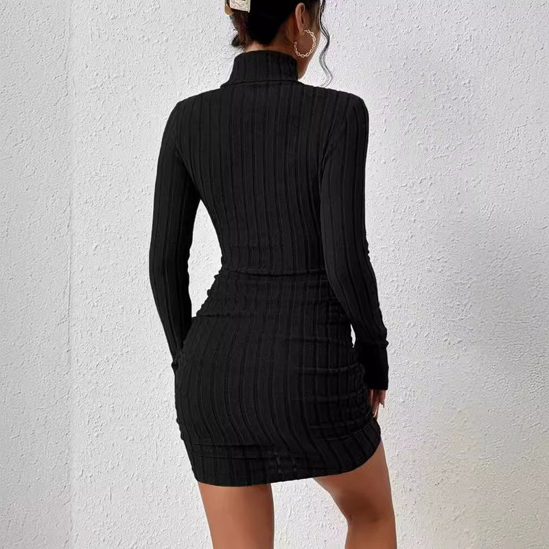 Women Dresses Winter High Collar Show Chest Dress Women