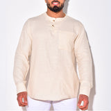 Men Shirt Summer Cotton and Linen Long-Sleeved T-shirt Casual Shirt