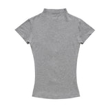 Women T-shirt Turtleneck Short Sleeve T-shirt Slim Fit Summer Top