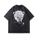 Men T Shirt Vintage Printed Vibe Style Washed Distressed Short Sleeve T-shirt for Men and Women