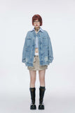 Unisex Jacket Autumn Washed Buckle Denim Coat Women's Clothing