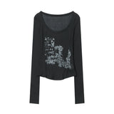 Women Long Sleeve T-Shirt Printed Long Sleeve T-shirt Top Casual Women's Short Top