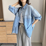 Women T-shirt Denim Shirt Women Loose Top Spring and Autumn Coat