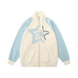 Men Hoodie Five-Pointed Star Embroidered Stand Collar Cardigan Sweater
