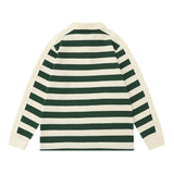 Men Hoodie Striped Stitching Lapel Sweater Loose Contrast Color Polo Shirt Long Sleeve Top