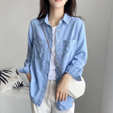 Women T-shirt Denim Shirt Women's Spring and Autumn Loose Long Sleeve