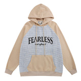 Men Hoodie Color Contrast Patchwork Letters Embroidered Pullover Sweatshirt