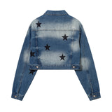 Men Denim Jacket XINGX Embroidered Spray Denim Jacket Men and Women Couple Jacket Spring and Autumn