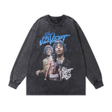 Men Long Sleeve Shirt Printed Washed Distressed Long Sleeve T-shirt Men and Women Vintage