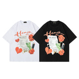 Men T Shirt Rose Print Couple Casual Street All-Match Short-Sleeved T-shirt Men