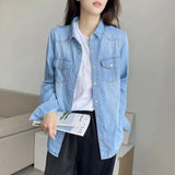 Women T-Shirt Autumn Denim Shirt Women's Long Sleeve Loose Casual