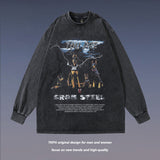 Men Long Sleeve Shirt Washed Distressed Doberman Pinscher Printed Long Sleeve T-shirt Men and Women Winter Loose