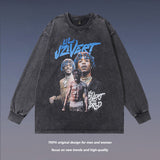 Men Long Sleeve Shirt Printed Distressed Long Sleeve T-shirt Men and Women Retro Top