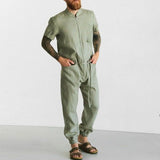 Men Pant Casual Suit Summer Short-Sleeved One-Piece Overalls