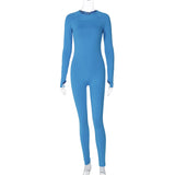 Women Jumpsuit Spring Fashion Slim Fit round Neck Long Sleeves Jumpsuit