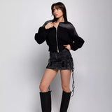 Women Sweatshirt Spring and Autumn Women's Short Zipper Denim Baseball Uniform