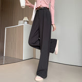 Palazzo Pants Straight Casual Suit Pants Women's Solid Color High Waist Wide Leg Pants Long