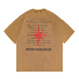 Men T Shirt High Street Print Worn Looking Washed-out Short Sleeve T-shirt Men and Women Loose
