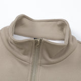 Men Hoodie Sports Stand Collar Cardigan Sweater Casual Loose Stitching Contrast Color Long Sleeves Half Turtleneck Coat