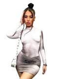 Women Dresses Women Autumn Leisure Printed Long Sleeve round Neck Short Dress
